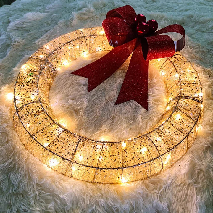 Christmas LED Bow Metal Wreath