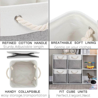 Naawe Cloth Storage Cubes Grey White with Rope Handles - Naawe