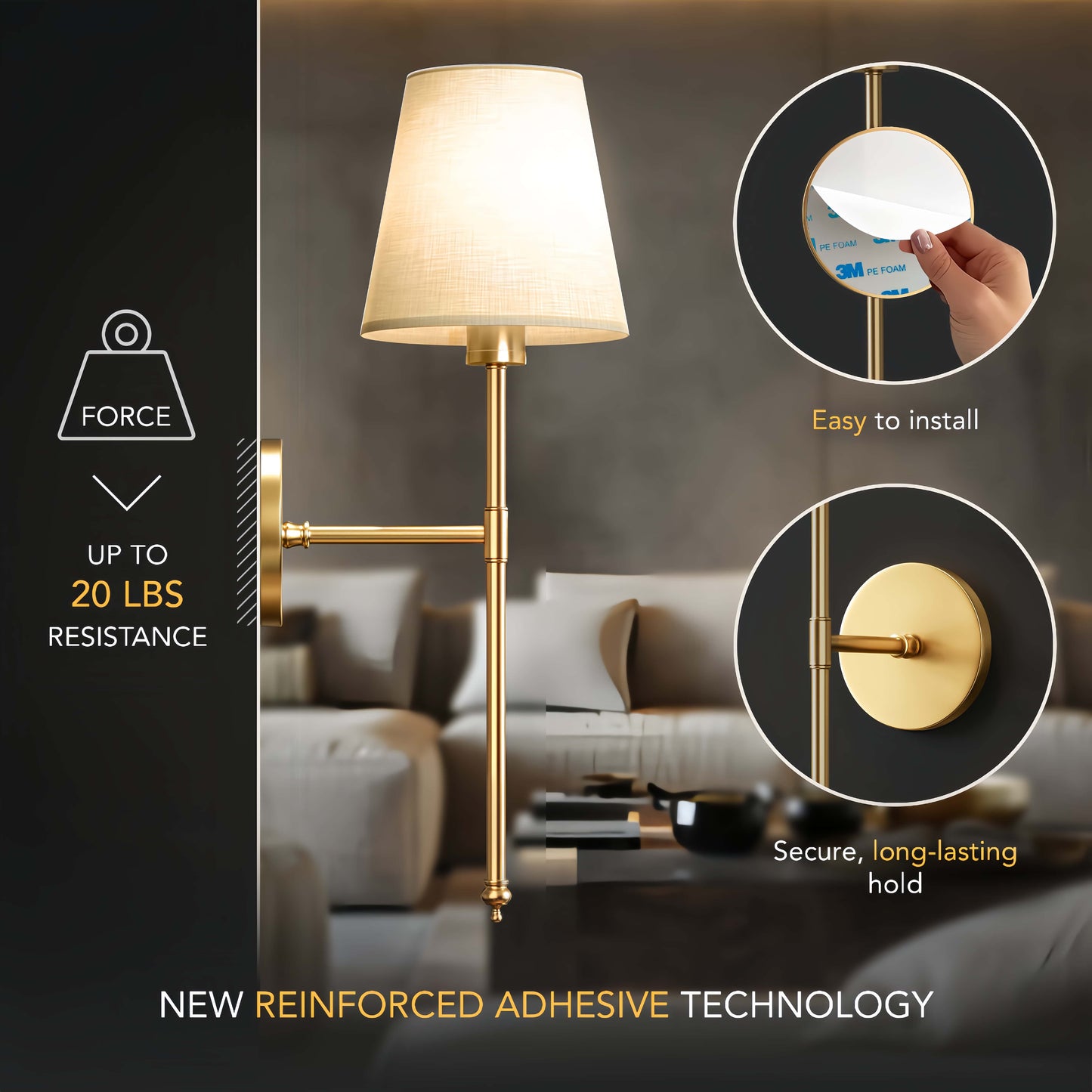 Naawe No-Drill Rechargeable Wall Light – RGB Remote Control | Living Room & Bedroom