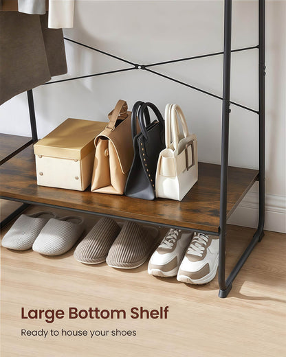 Naawe Modern Cloakroom Floor Hanging Clothes Rack with Shoe Rack and 5 Tier Organizer Combined 6 Side Hooks - Naawe