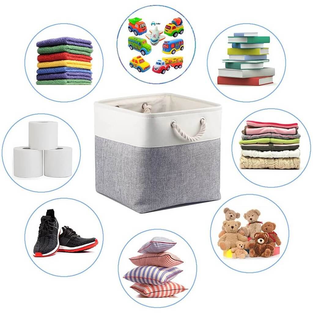 Naawe Cloth Storage Cubes Grey White with Rope Handles - Naawe