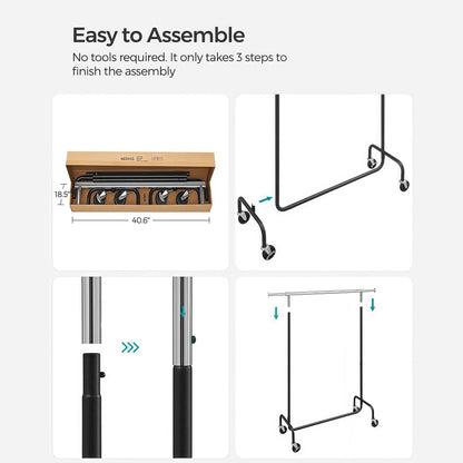 Naawe Stainless Steel Adjustable Heavy Duty Clothes Rack with Wheels with Retractable Hanging Bar - Naawe