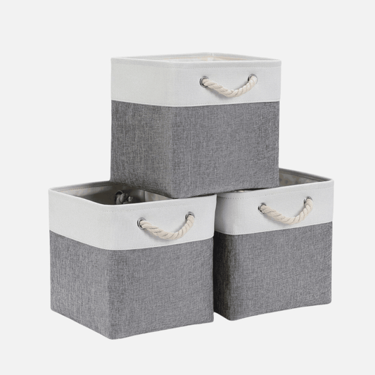Naawe Cloth Storage Cubes Grey White with Rope Handles - Naawe