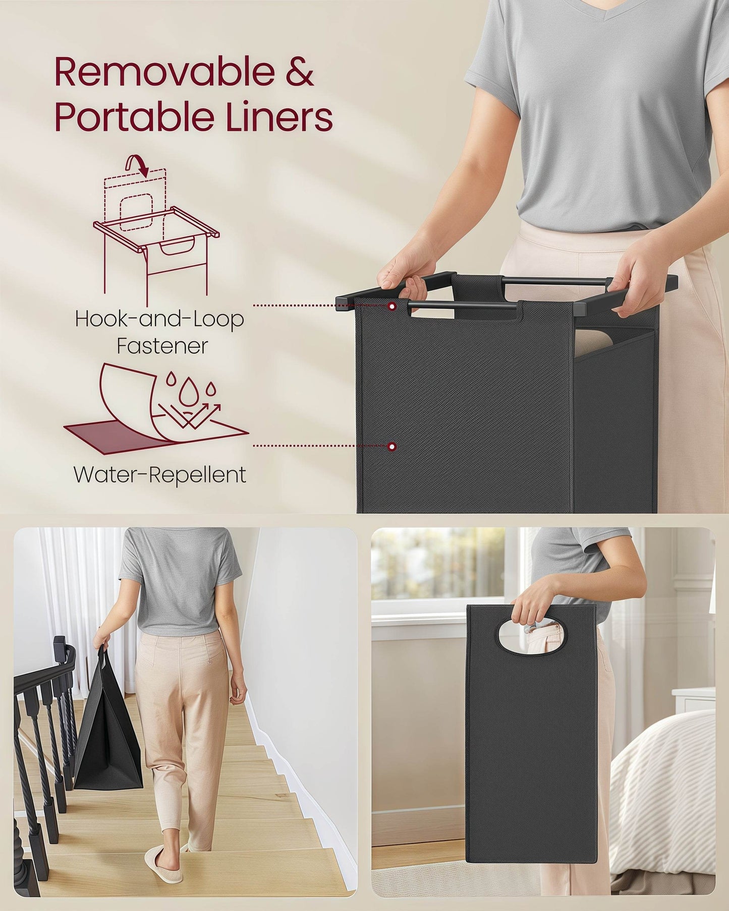 Naawe Household Removable Sortable 2-Section Laundry Hamper Organizer with Hanger - Naawe