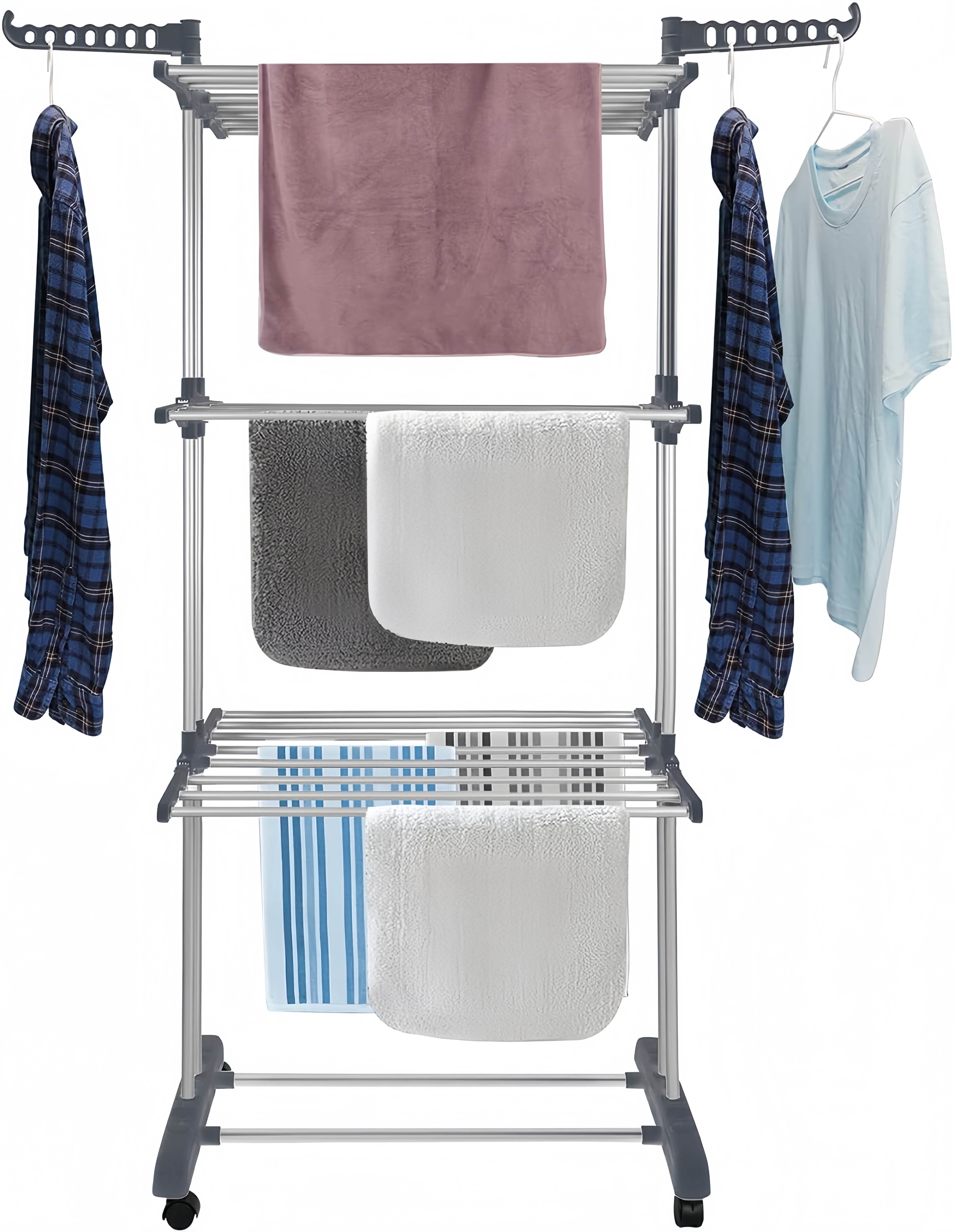 Naawe 4 Tier Removable Stainless Steel Folding Drying Rack with Two Side Wings - Naawe
