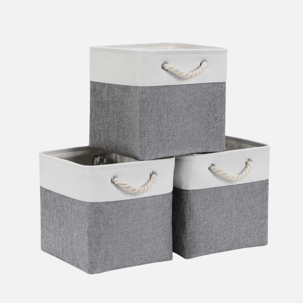 Naawe Cloth Storage Cubes Grey White with Rope Handles - Naawe