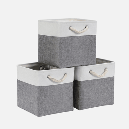 Naawe Cloth Storage Cubes Grey White with Rope Handles - Naawe