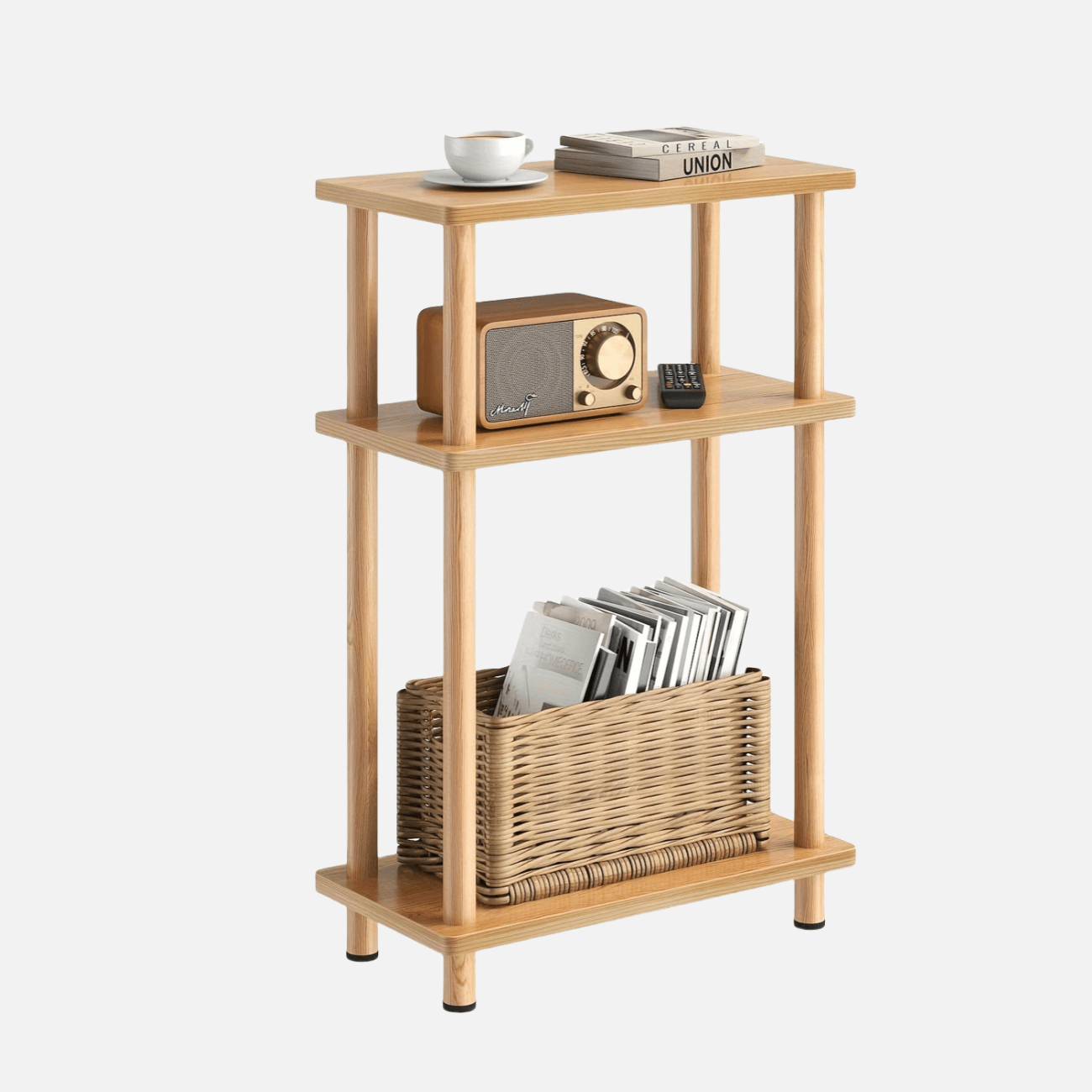 Naawe Slim 3-tier Wooden Side Table with Storage Shelves for Living Room, Bedroom and Sofa - Naawe