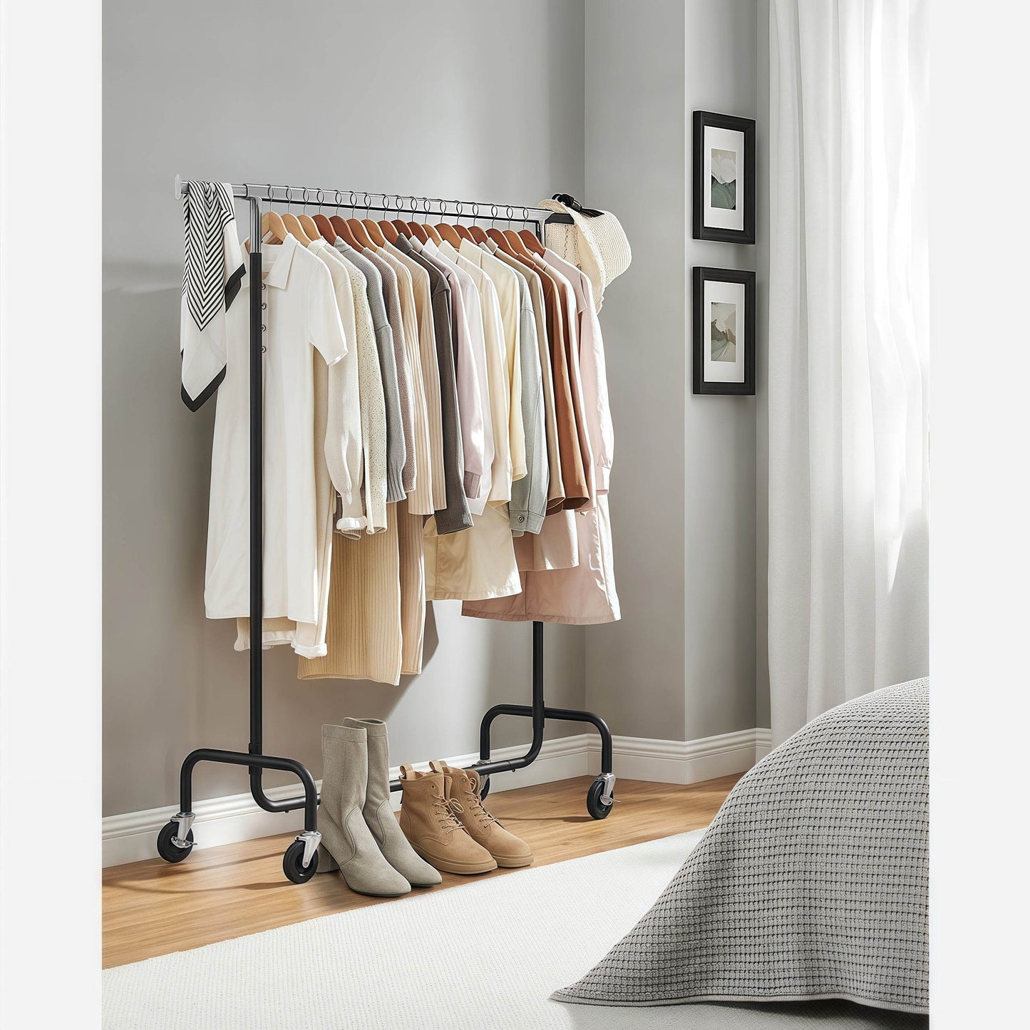 Naawe Stainless Steel Adjustable Heavy Duty Clothes Rack with Wheels with Retractable Hanging Bar - Naawe