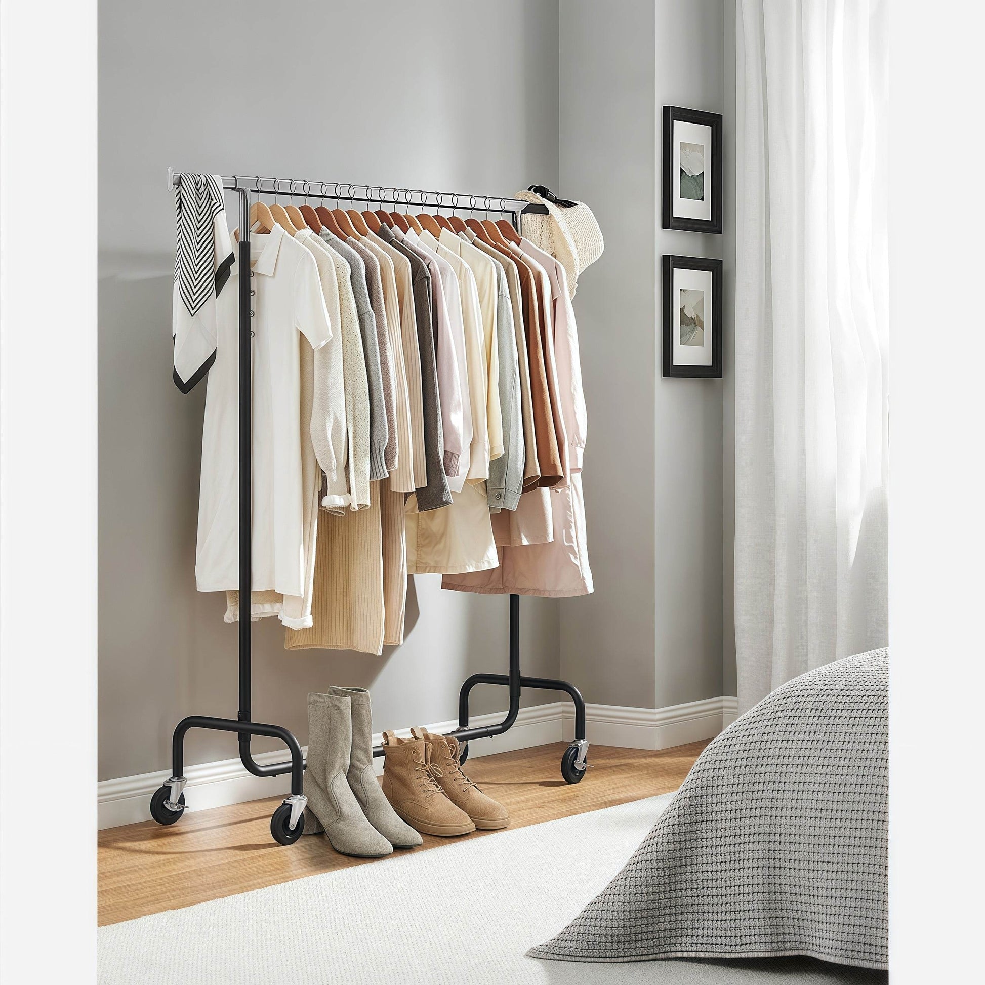 Naawe Stainless Steel Adjustable Heavy Duty Clothes Rack with Wheels with Retractable Hanging Bar - Naawe