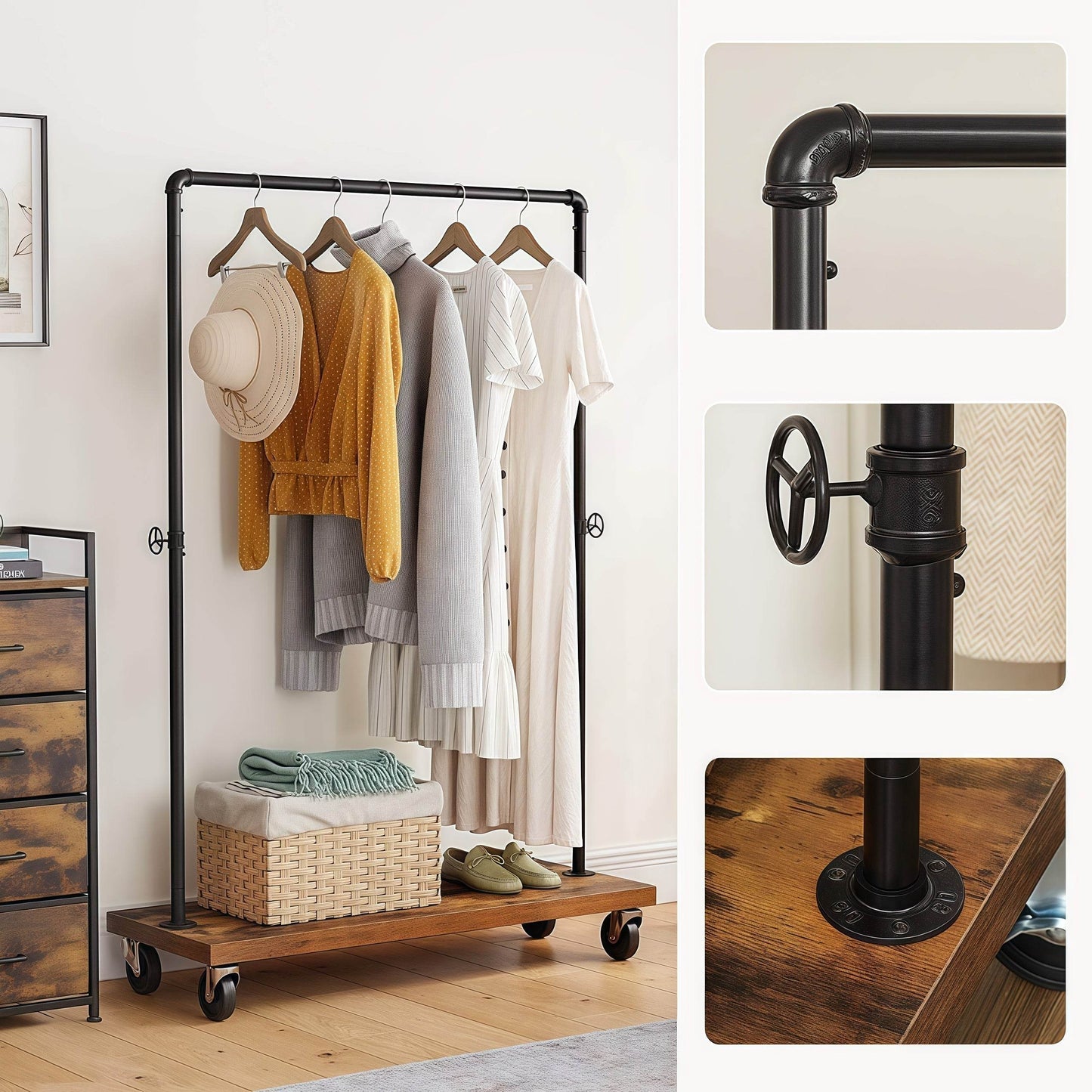 Naawe Heavy Duty Rolling Clothing Rack with Shelf - Naawe