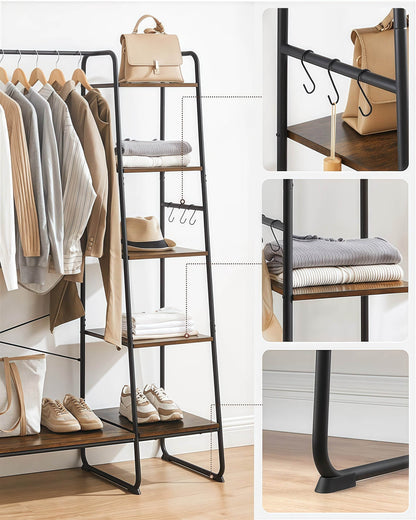 Naawe Modern Cloakroom Floor Hanging Clothes Rack with Shoe Rack and 5 Tier Organizer Combined 6 Side Hooks - Naawe