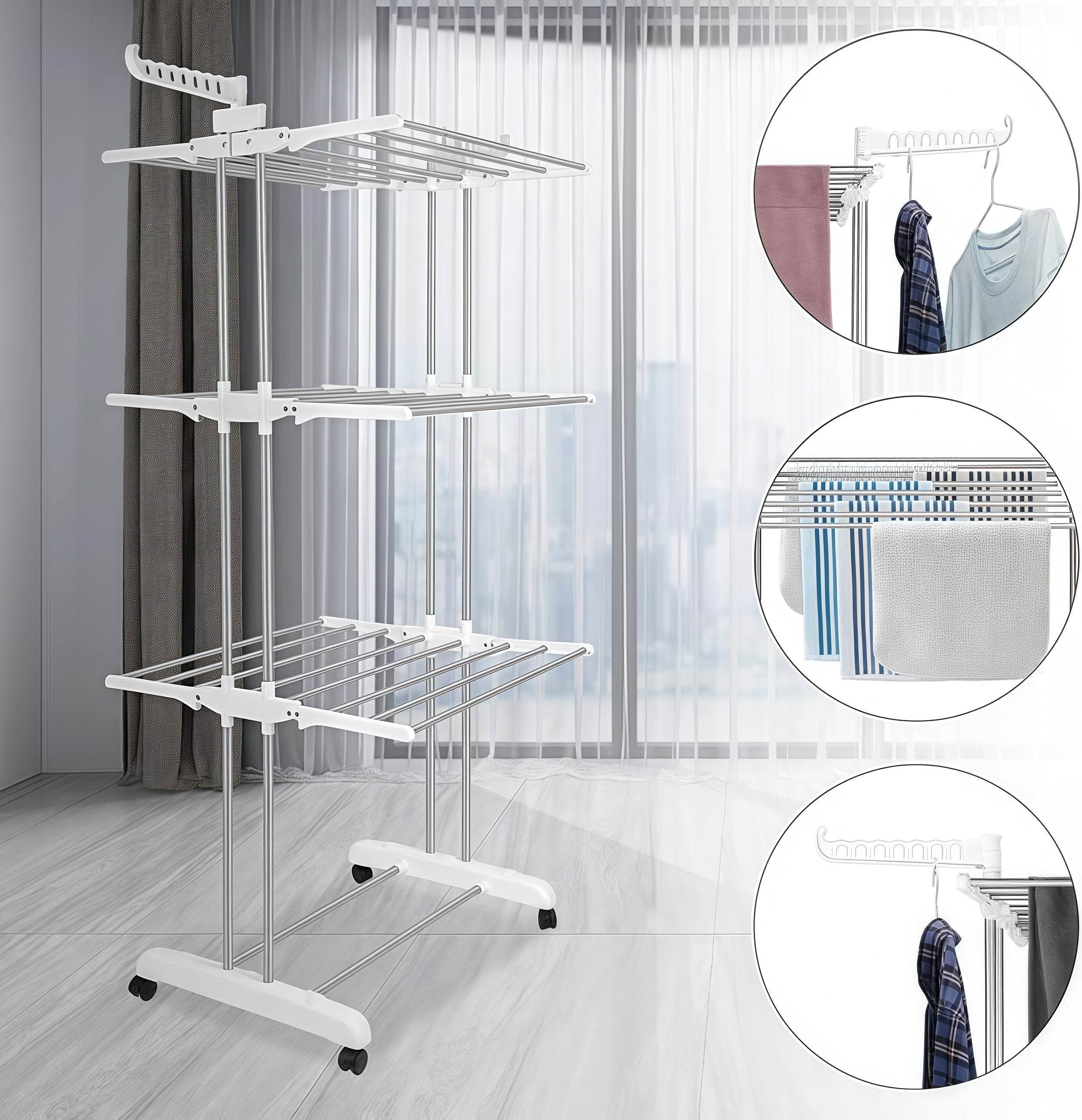 Naawe 4 Tier Removable Stainless Steel Folding Drying Rack with Two Side Wings - Naawe