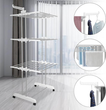 Naawe 4 Tier Removable Stainless Steel Folding Drying Rack with Two Side Wings - Naawe