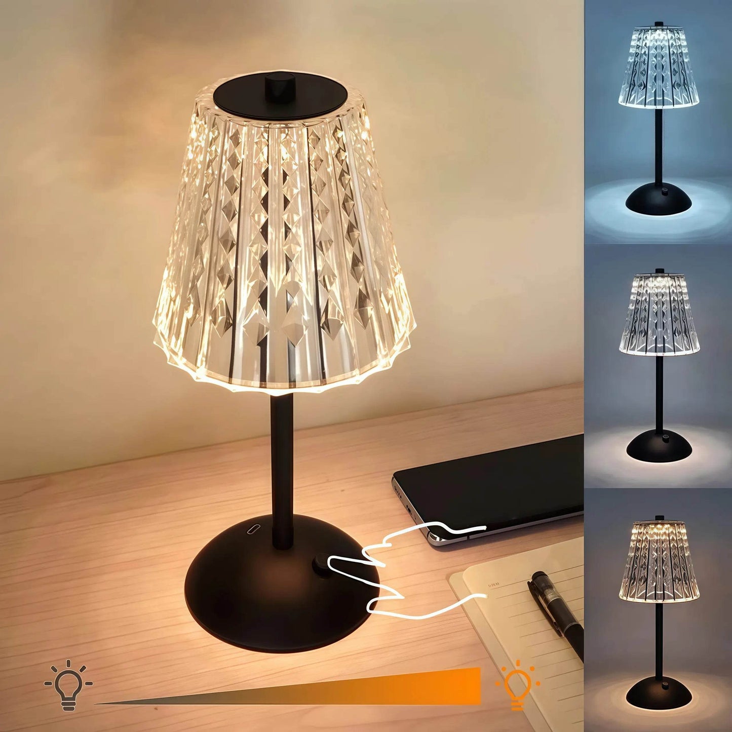 Naawe Vintage Metal & Glass Table Lamp - USB Rechargeable 3-Tone Lighting for Bars/Bedrooms - Naawe