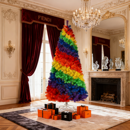 7 ft. Colorful Rainbow Hinged Artificial Christmas Tree Holiday Decor with Metal Stand