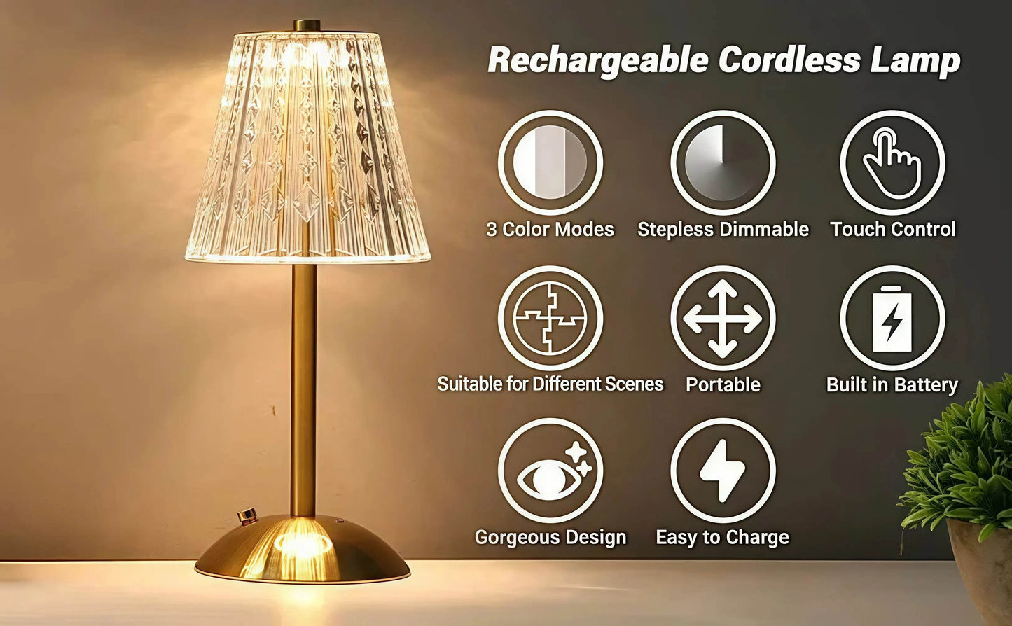Naawe Vintage Metal & Glass Table Lamp - USB Rechargeable 3-Tone Lighting for Bars/Bedrooms - Naawe