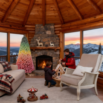 7.5ft Rainbow Gradient Flocked PVC Christmas Tree with 1927 Tips, Colorful Full-Bodied Artificial Pine