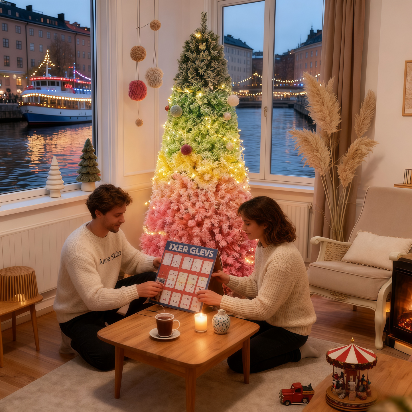 7.5ft Rainbow Gradient Flocked PVC Christmas Tree with 1927 Tips, Colorful Full-Bodied Artificial Pine