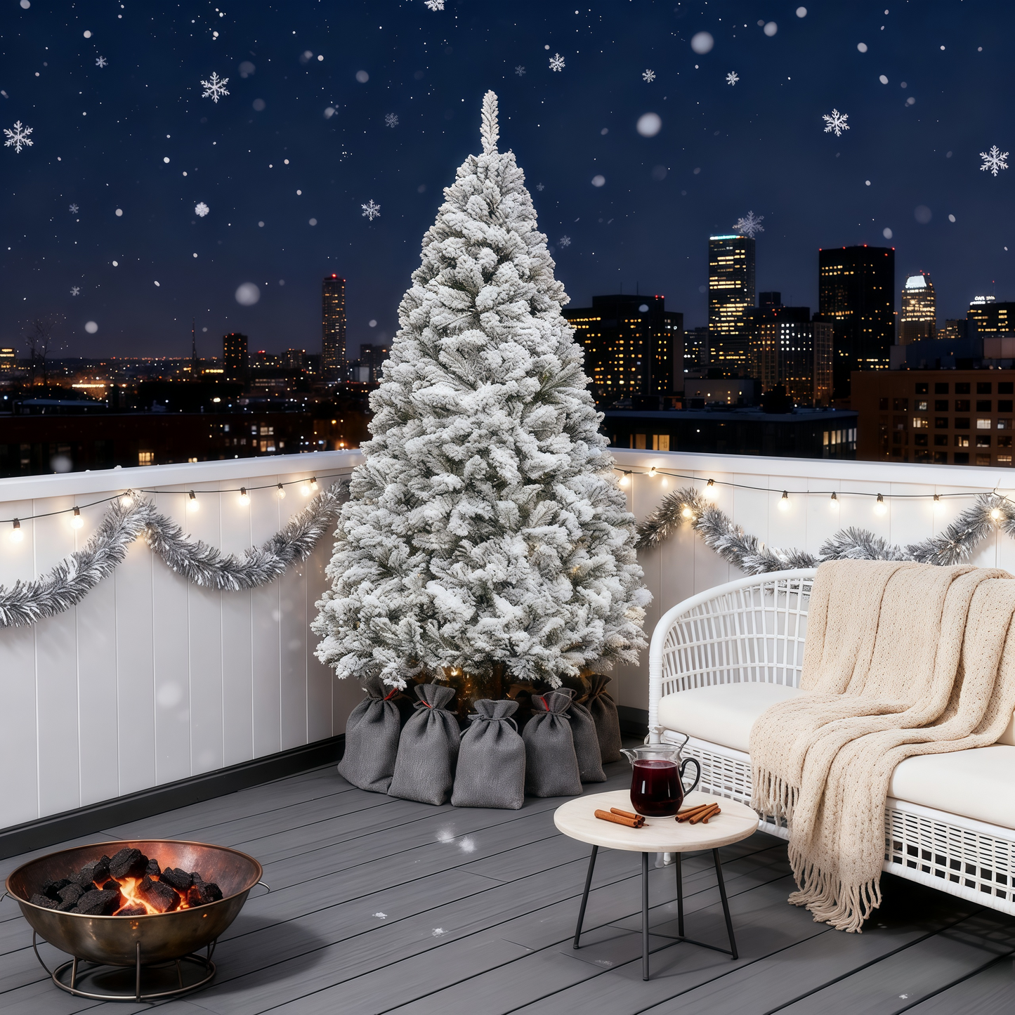 Create a Winter Wonderland with a Frosted Flocked Christmas Tree & Stable Metal Stand