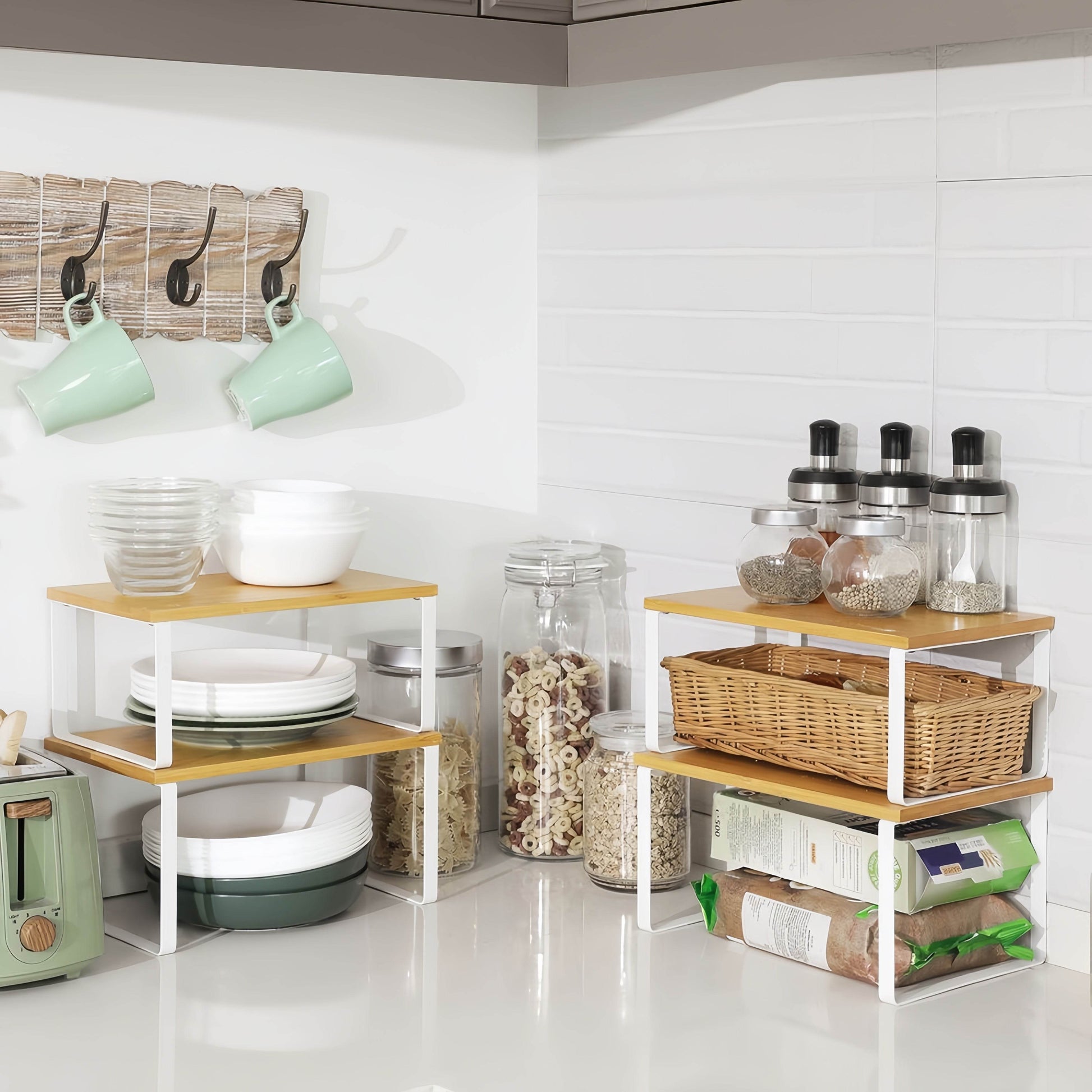 Naawe Set of 4 Wooden Kitchen Shelves Multi-Purpose Tabletop Organizer - Naawe