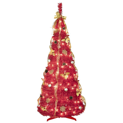 Instant Holiday Magic: 6ft Pre-Lit Red Christmas Tree that Pops Up in Seconds