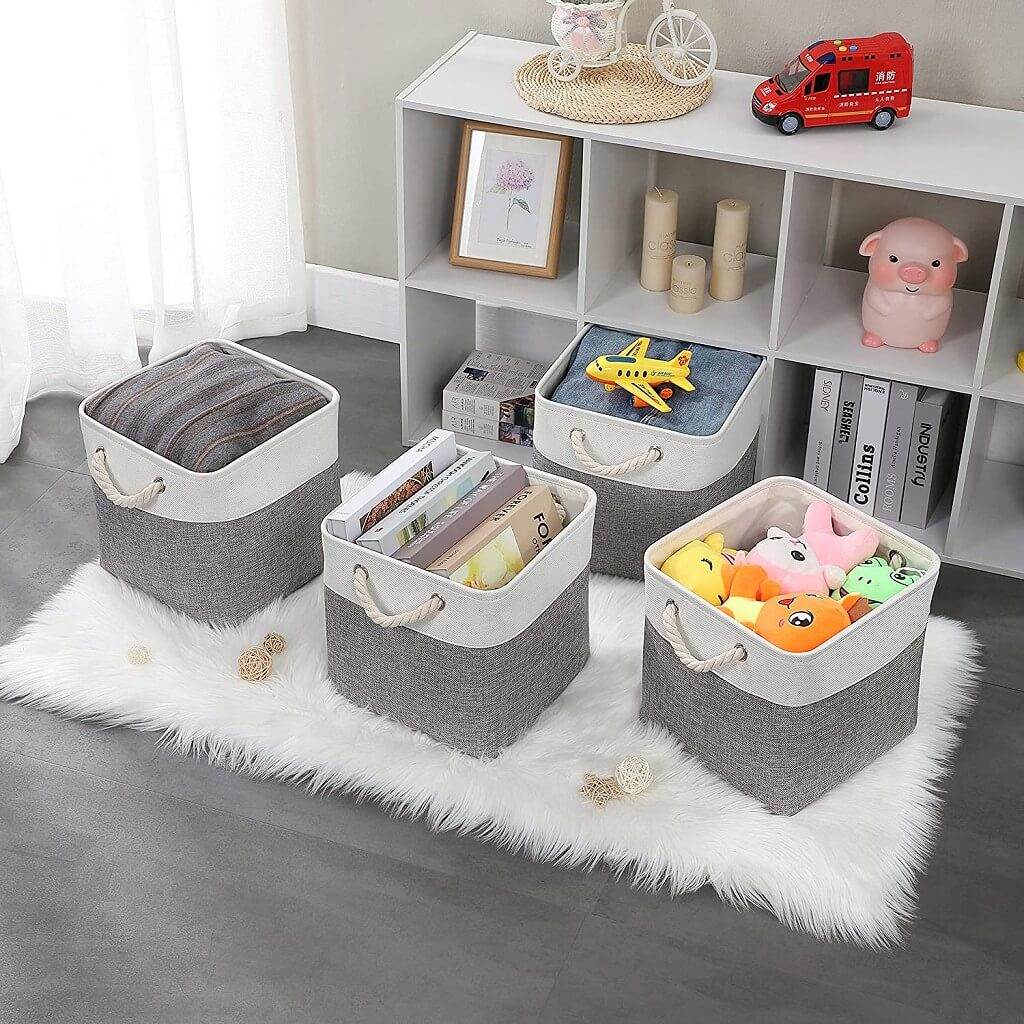 Naawe Cloth Storage Cubes Grey White with Rope Handles - Naawe