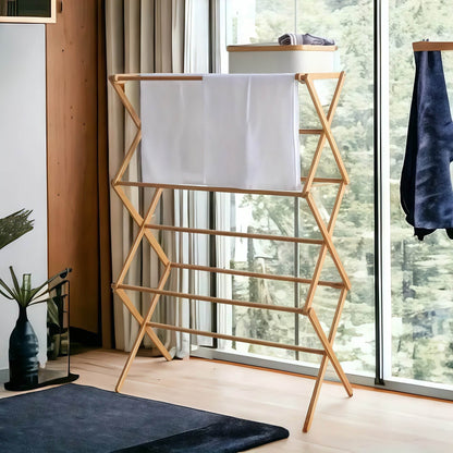 Naawe No-Punch Bamboo Foldable Floor Drying Clothes Rack - Naawe