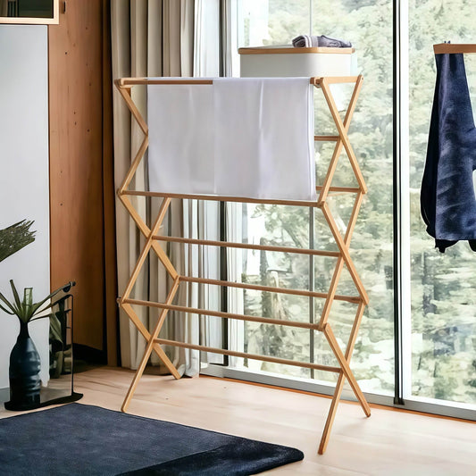 Naawe No-Punch Bamboo Foldable Floor Drying Clothes Rack - Naawe