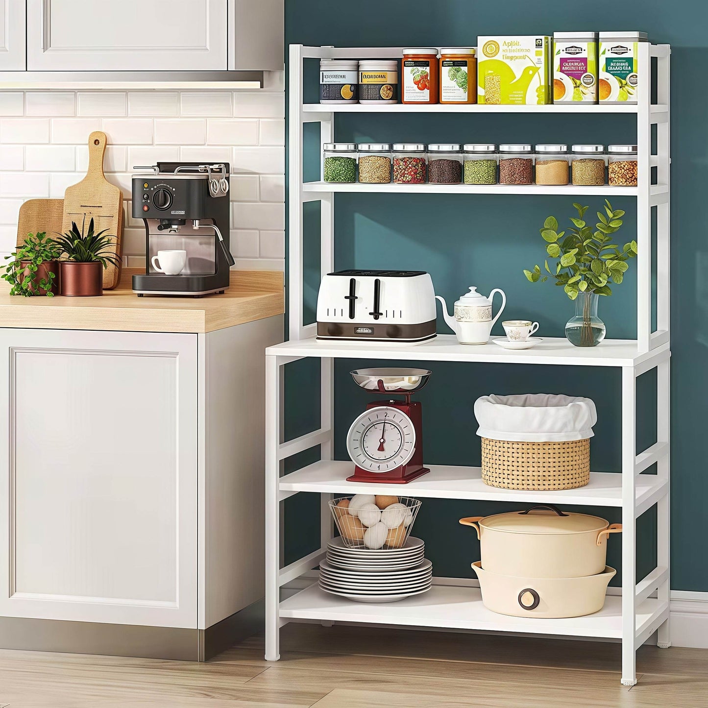 Naawe Modern White Kitchen Shelf with 5 Open Shelves - Naawe