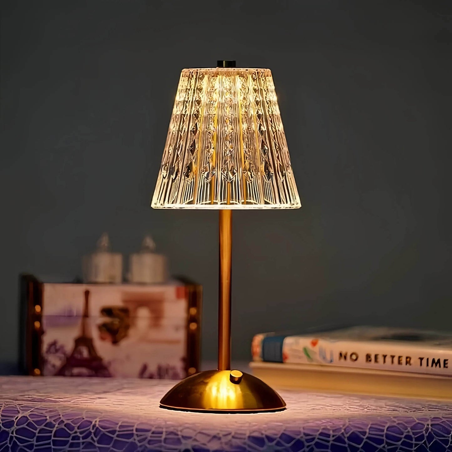 Naawe Gilded Crystal Table Lamp - Handcrafted Glass Shade & Vintage Brass Base - Naawe