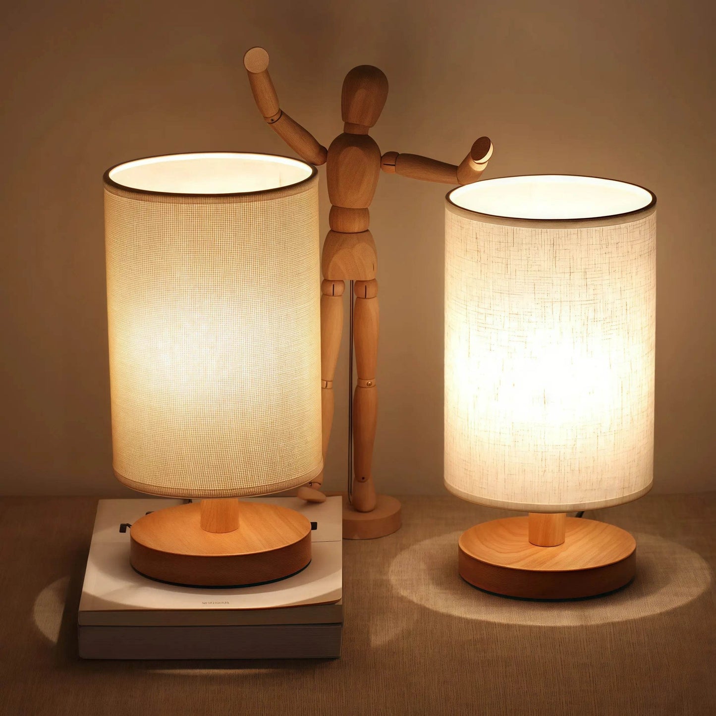 Naawe Nordic Wooden USB Table Lamp - Handwoven Linen Shade & Adjustable Warm Light - Naawe
