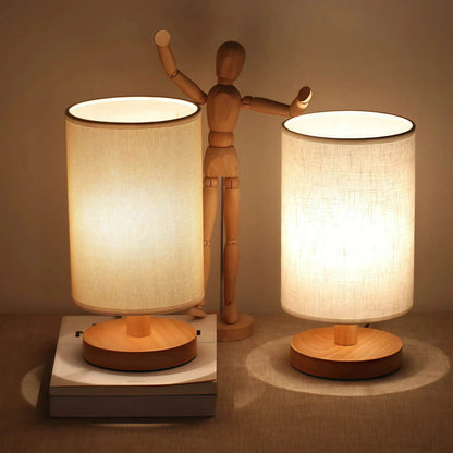 Naawe Nordic Wooden USB Table Lamp - Handwoven Linen Shade & Adjustable Warm Light - Naawe