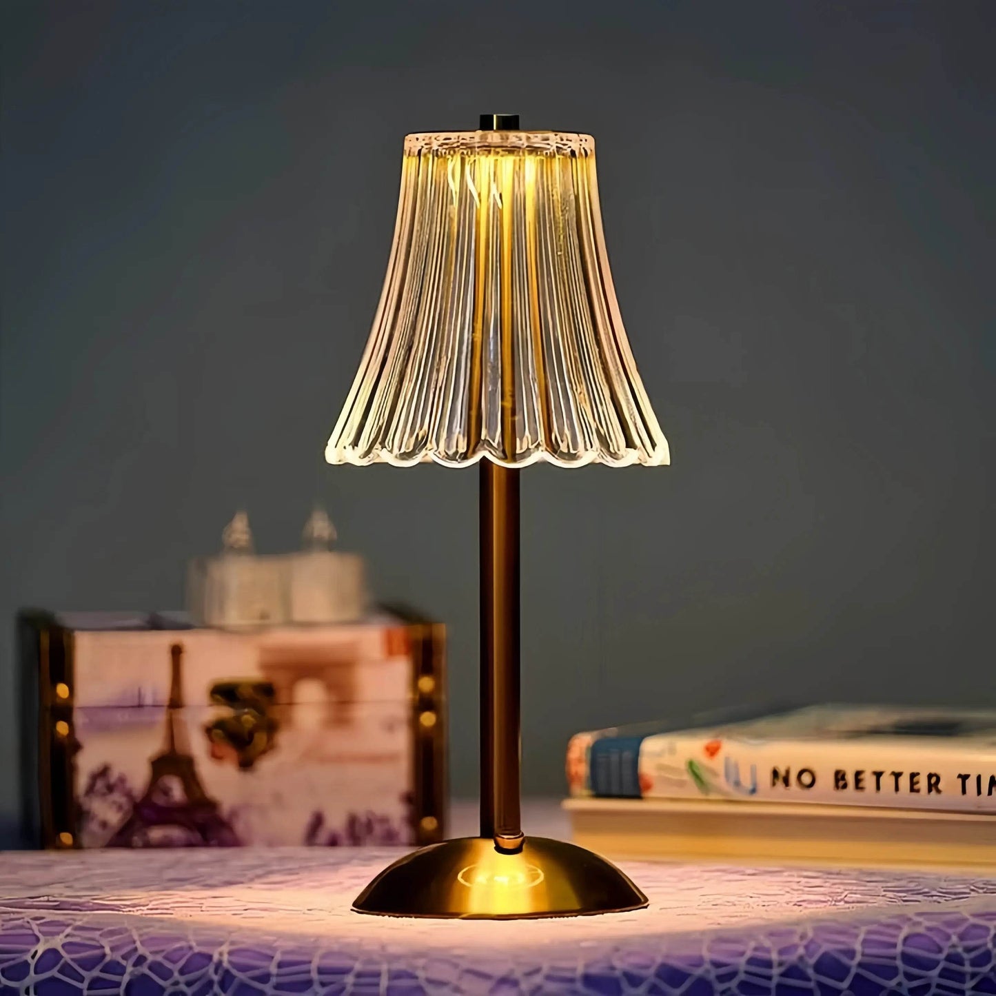 Naawe Gilded Crystal Table Lamp - Handcrafted Glass Shade & Vintage Brass Base - Naawe