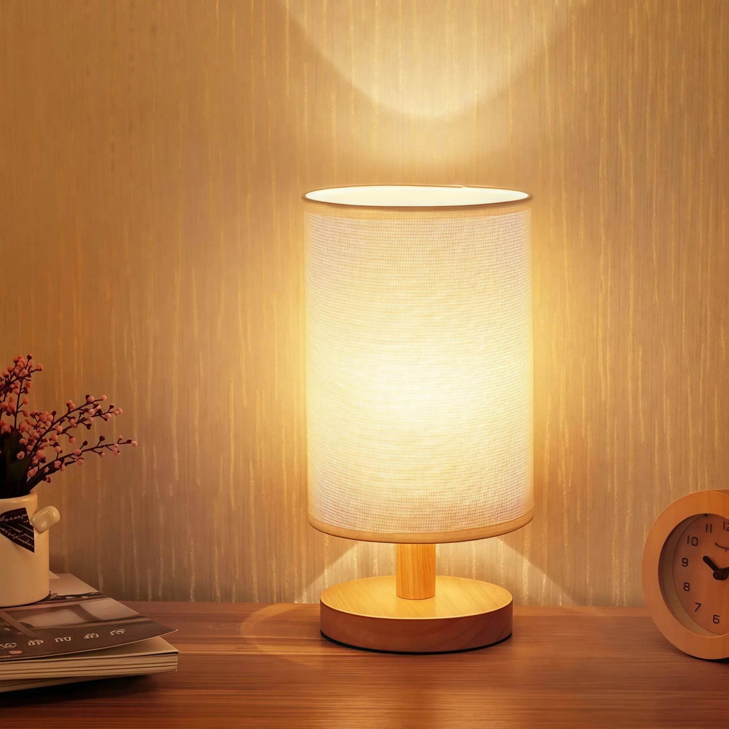 Naawe Nordic Wooden USB Table Lamp - Handwoven Linen Shade & Adjustable Warm Light - Naawe