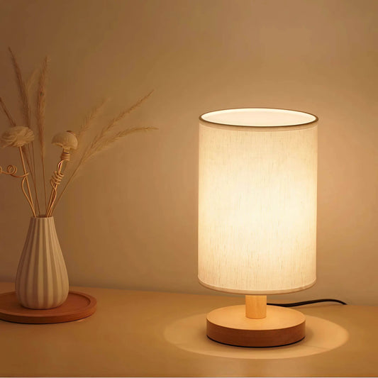 Naawe Nordic Wooden USB Table Lamp - Handwoven Linen Shade & Adjustable Warm Light - Naawe