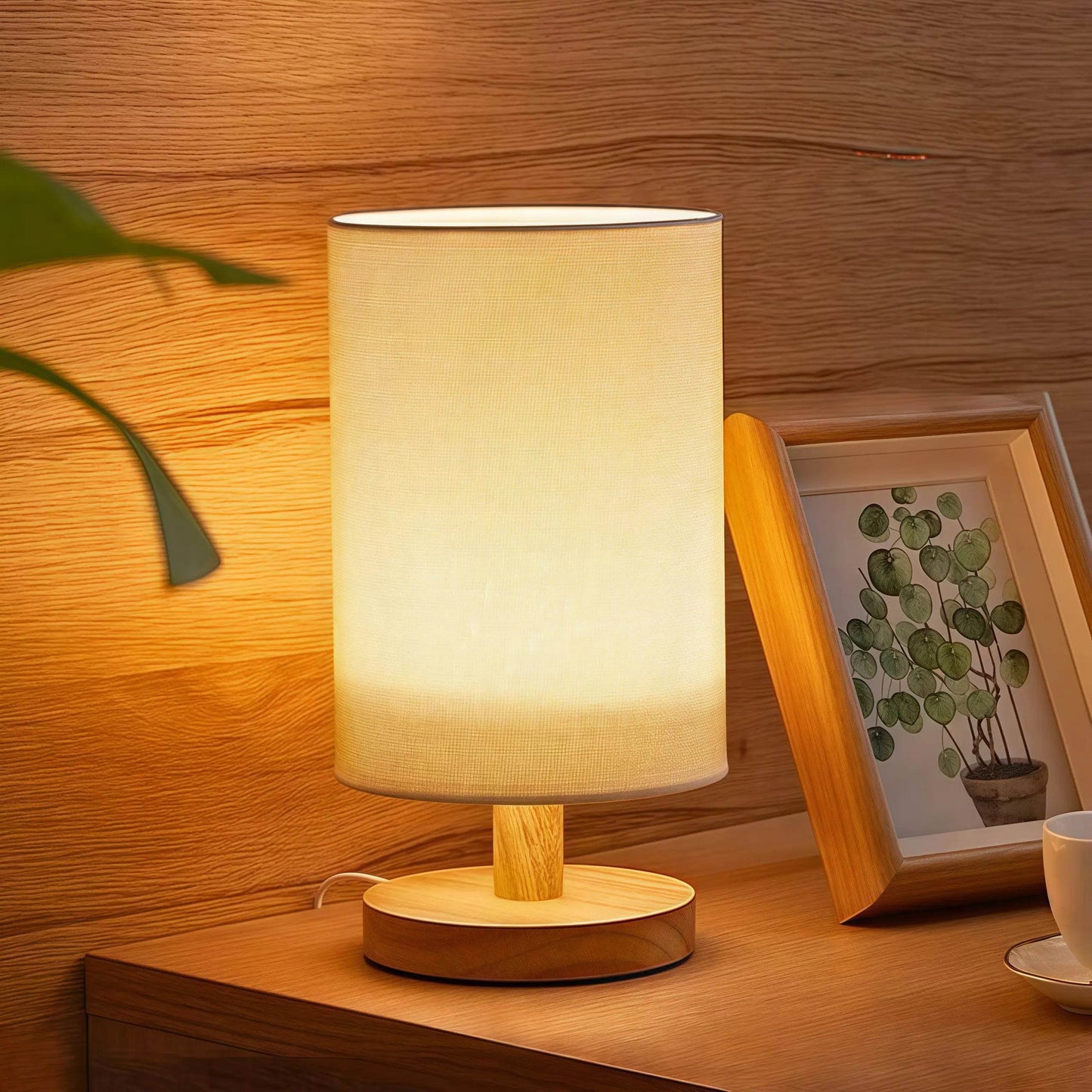 Naawe Nordic Wooden USB Table Lamp - Handwoven Linen Shade & Adjustable Warm Light - Naawe