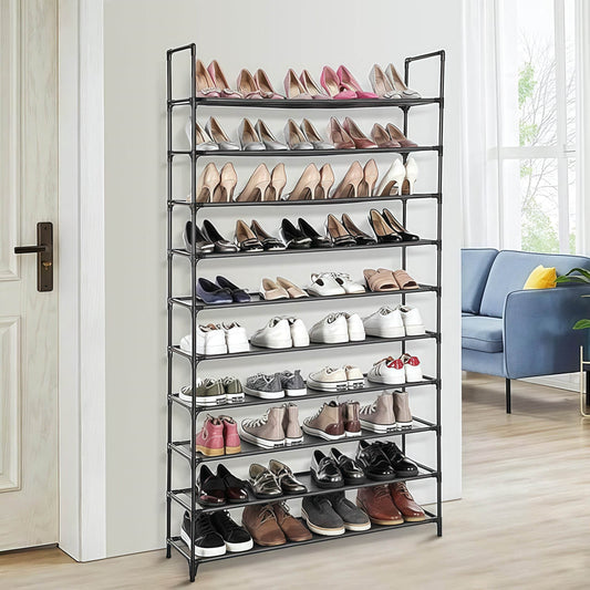 Naawe Space-saving Black Iron Fabric 10-Tier Shoe Rack Holds 40-50 Pairs of Shoes - Naawe