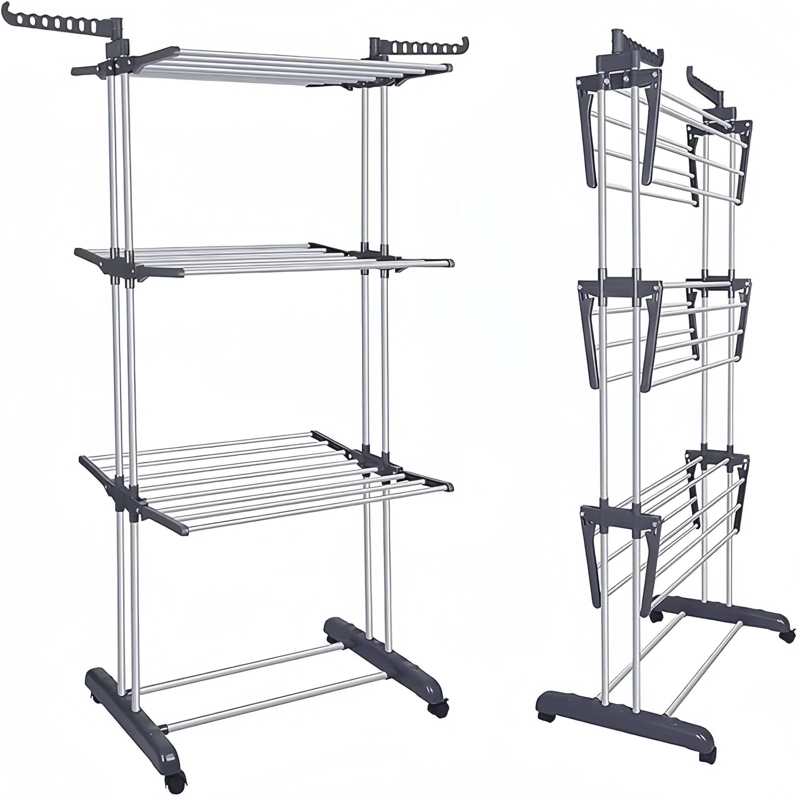 Naawe 4 Tier Removable Stainless Steel Folding Drying Rack with Two Side Wings - Naawe