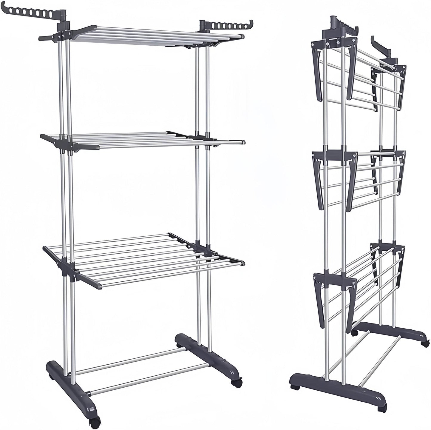 Naawe 4 Tier Removable Stainless Steel Folding Drying Rack with Two Side Wings - Naawe