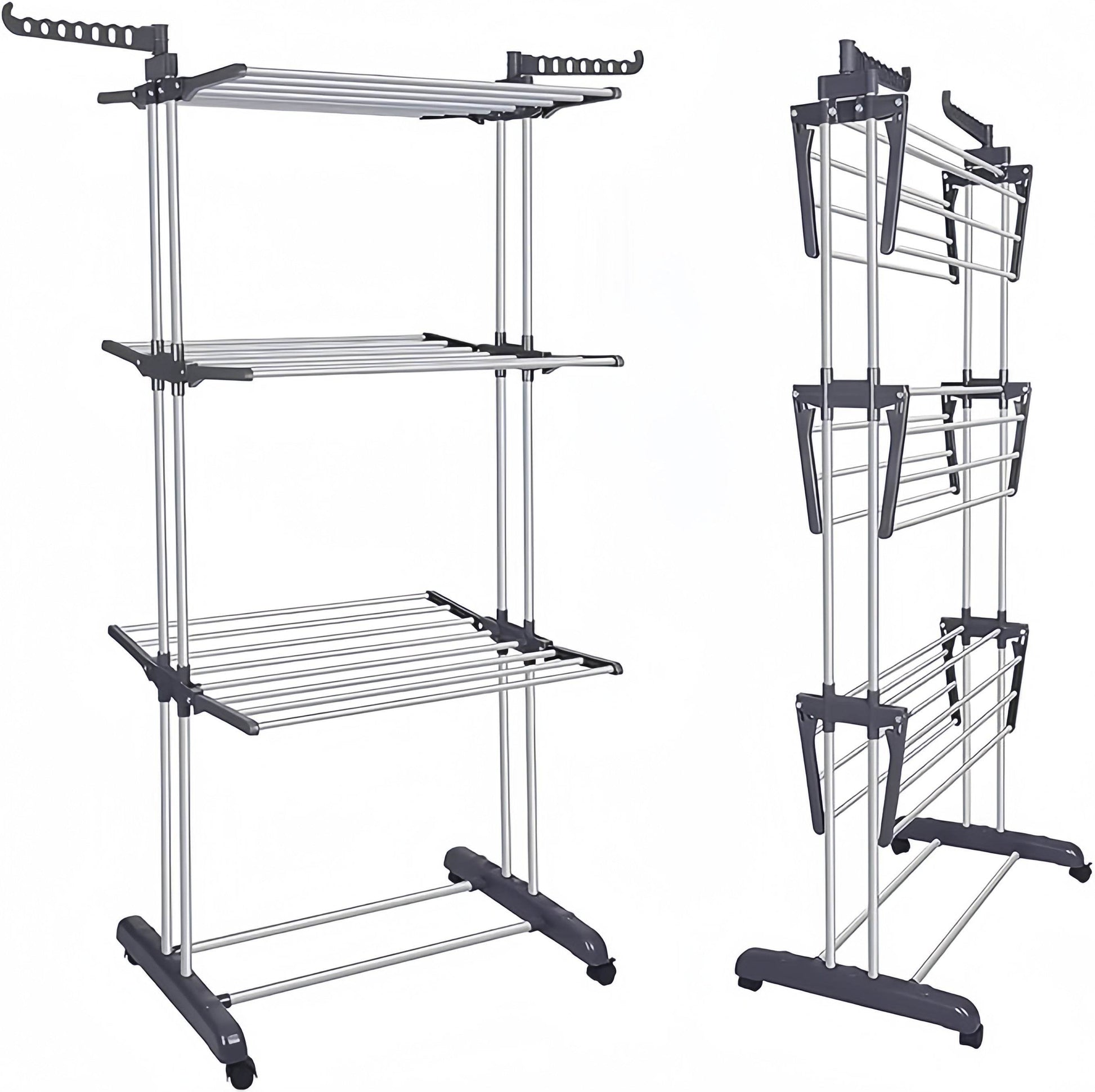 Naawe 4 Tier Removable Stainless Steel Folding Drying Rack with Two Side Wings - Naawe
