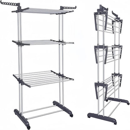 Naawe 4 Tier Removable Stainless Steel Folding Drying Rack with Two Side Wings - Naawe