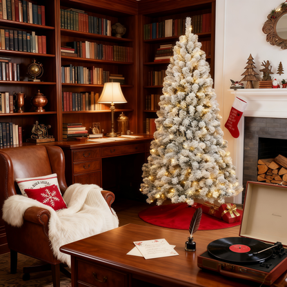 Unmatched Realism: 6ft Flocked Christmas Tree with 350 Lights & Realistic PVC Tips