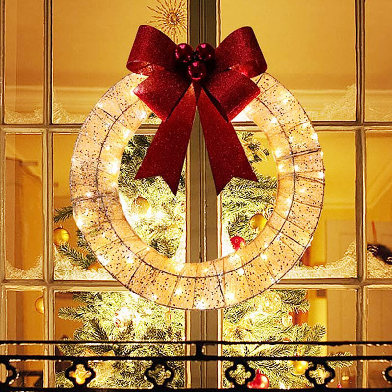Christmas LED Bow Metal Wreath