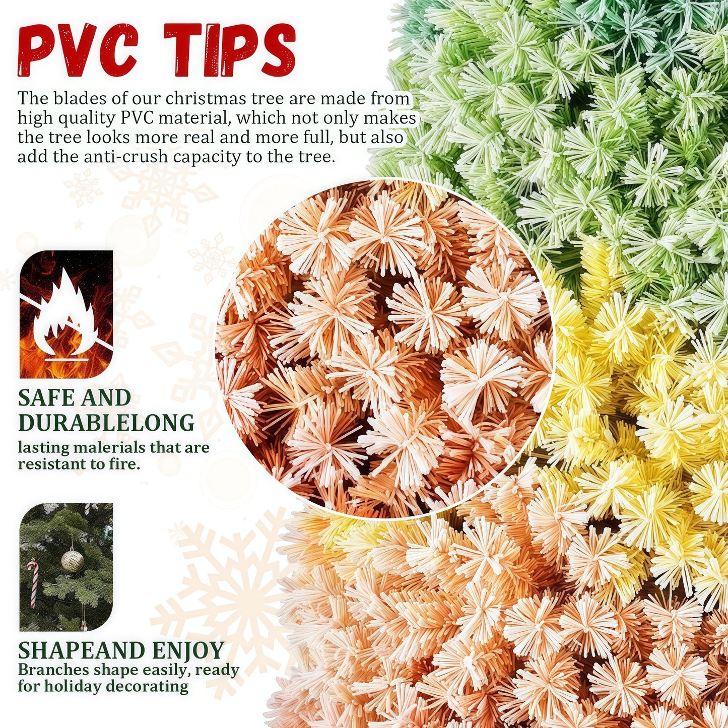 7.5ft Rainbow Gradient Flocked PVC Christmas Tree with 1927 Tips, Colorful Full-Bodied Artificial Pine