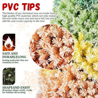 7.5ft Rainbow Gradient Flocked PVC Christmas Tree with 1927 Tips, Colorful Full-Bodied Artificial Pine