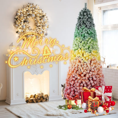 7.5ft Rainbow Gradient Flocked PVC Christmas Tree with 1927 Tips, Colorful Full-Bodied Artificial Pine