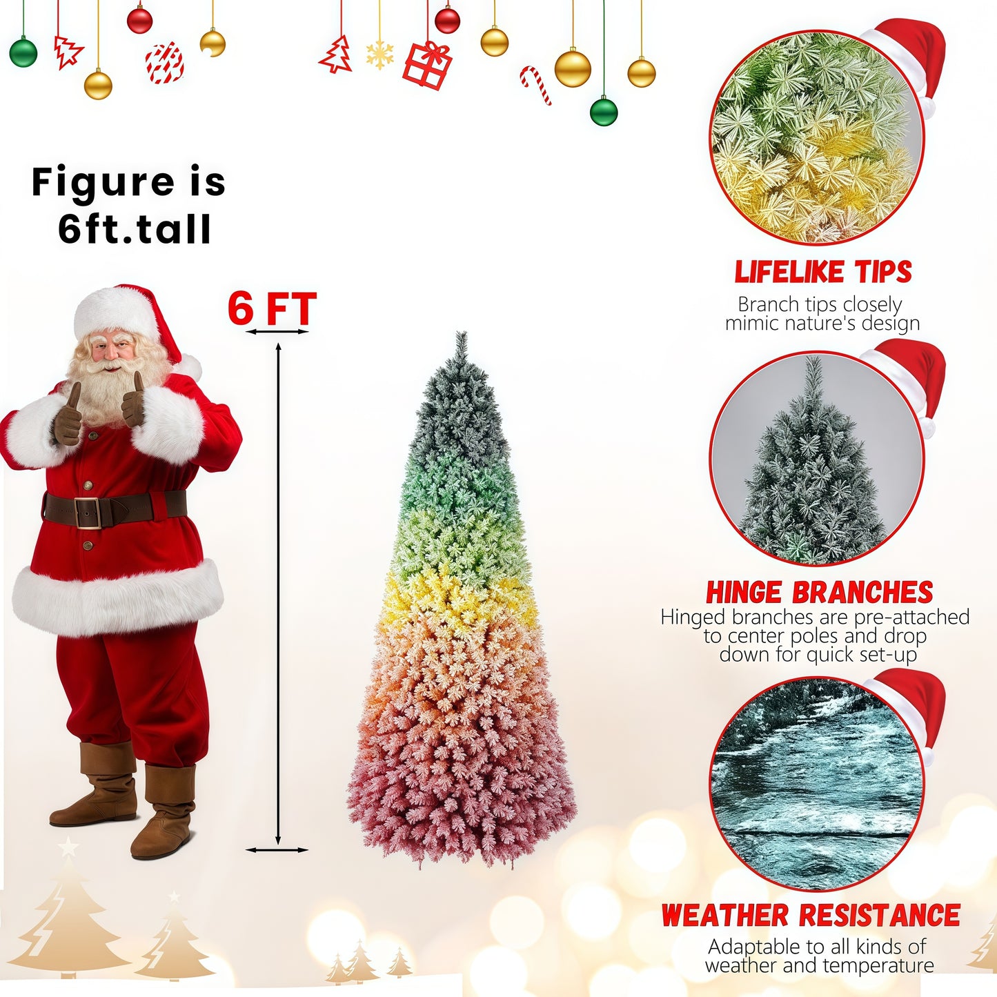 7.5ft Rainbow Gradient Flocked PVC Christmas Tree with 1927 Tips, Colorful Full-Bodied Artificial Pine