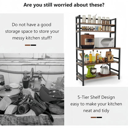 Naawe 5 Tier Kitchen Utility Storage Baking Rack Microwave Rack with Shelves - Naawe