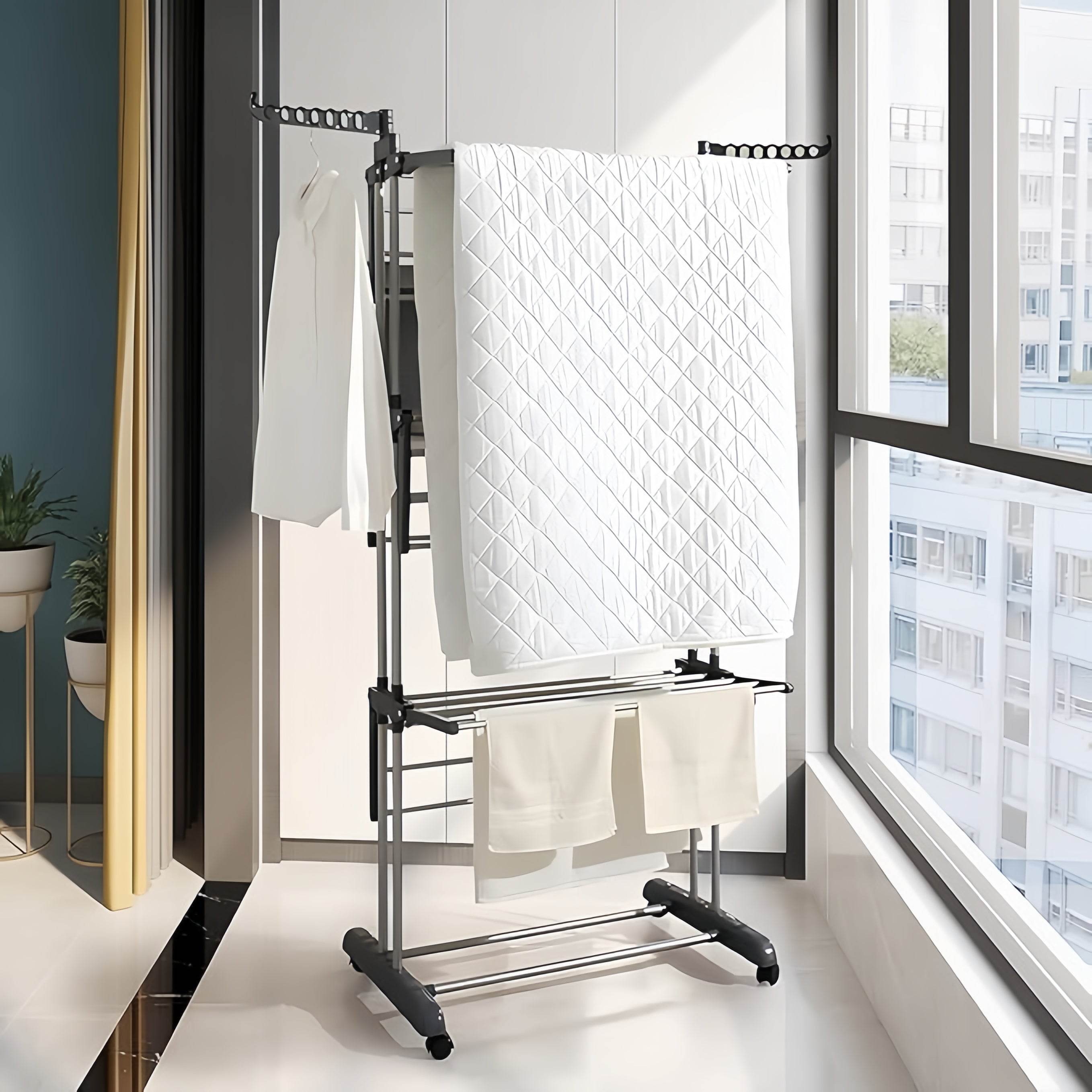 Naawe 4 Tier Removable Stainless Steel Folding Drying Rack with Two Side Wings - Naawe